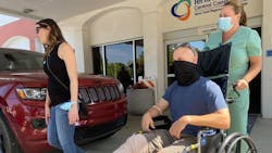 A San Luis Obispo County Sheriff's Deputy Ted Lehnhoff, who was wounded in an ambush by a known member of a white supremacist gang, was released from the hospital on Sunday. A San Luis Obispo County Sheriff's Deputy Ted Lehnhoff, who was wounded in an ambush by a known member of a white supremacist gang, was released from the hospital on Sunday.