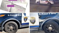 A man was arrested Friday night after he was caught on video slashing the tires of police cars in the Saddle Brook Police Department parking lot and placing profanity-laden notes on their windshields, police said. A man was arrested Friday night after he was caught on video slashing the tires of police cars in the Saddle Brook Police Department parking lot and placing profanity-laden notes on their windshields, police said.