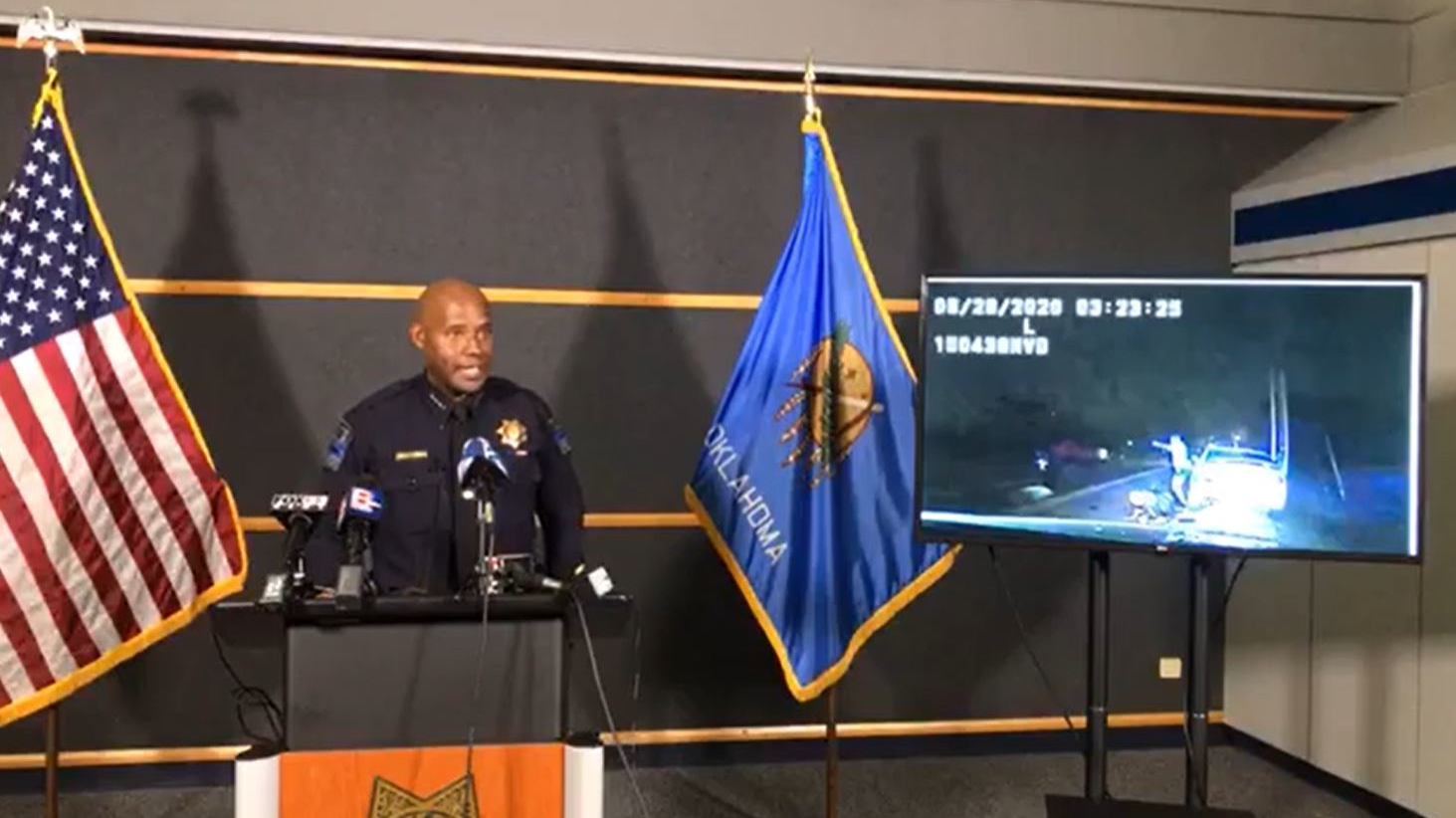 Tulsa Police Chief Wendell Franklin, who spoke at a new conference on Monday, urged the public to refrain from watching the videos that show what unfolded during the June 29 shooting that wounded Sgt. Craig Johnson and Officer Aurash Zarkeshan.