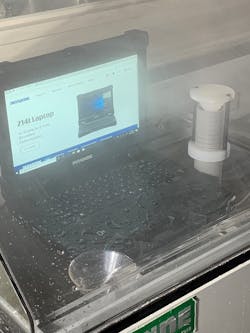 The Z14I laptop running fine during the salt fog test in the Durabook labs.