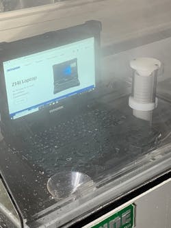 The Z14I laptop running fine during the salt fog test in the Durabook labs. The Z14I laptop running fine during the salt fog test in the Durabook labs.