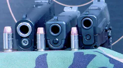 .45ACP, .40S&W or 9mm. You'll see more of them on the streets.