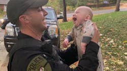 The 4-month-old was choking on formula as his mother began to panic, but Caseyville Police Officer Travis Hoguet remained calm and relied on his training. The 4-month-old was choking on formula as his mother began to panic, but Caseyville Police Officer Travis Hoguet remained calm and relied on his training.