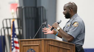 Daytona Beach Police Chief Jakari Young speaks with the community during a meeting.