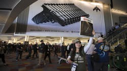 The entrance to the 2019 SHOT Show in Las Vegas is seen. The entrance to the 2019 SHOT Show in Las Vegas is seen.