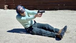 The Pinned Officer Drill is a good way to train with an RDS because it includes switching hands and shooting from the non dominant side. In this position, the officer simulates having the feet against the patrol car tires and much of the body behind the engine block. The Pinned Officer Drill is a good way to train with an RDS because it includes switching hands and shooting from the non dominant side. In this position, the officer simulates having the feet against the patrol car tires and much of the body behind the engine block.