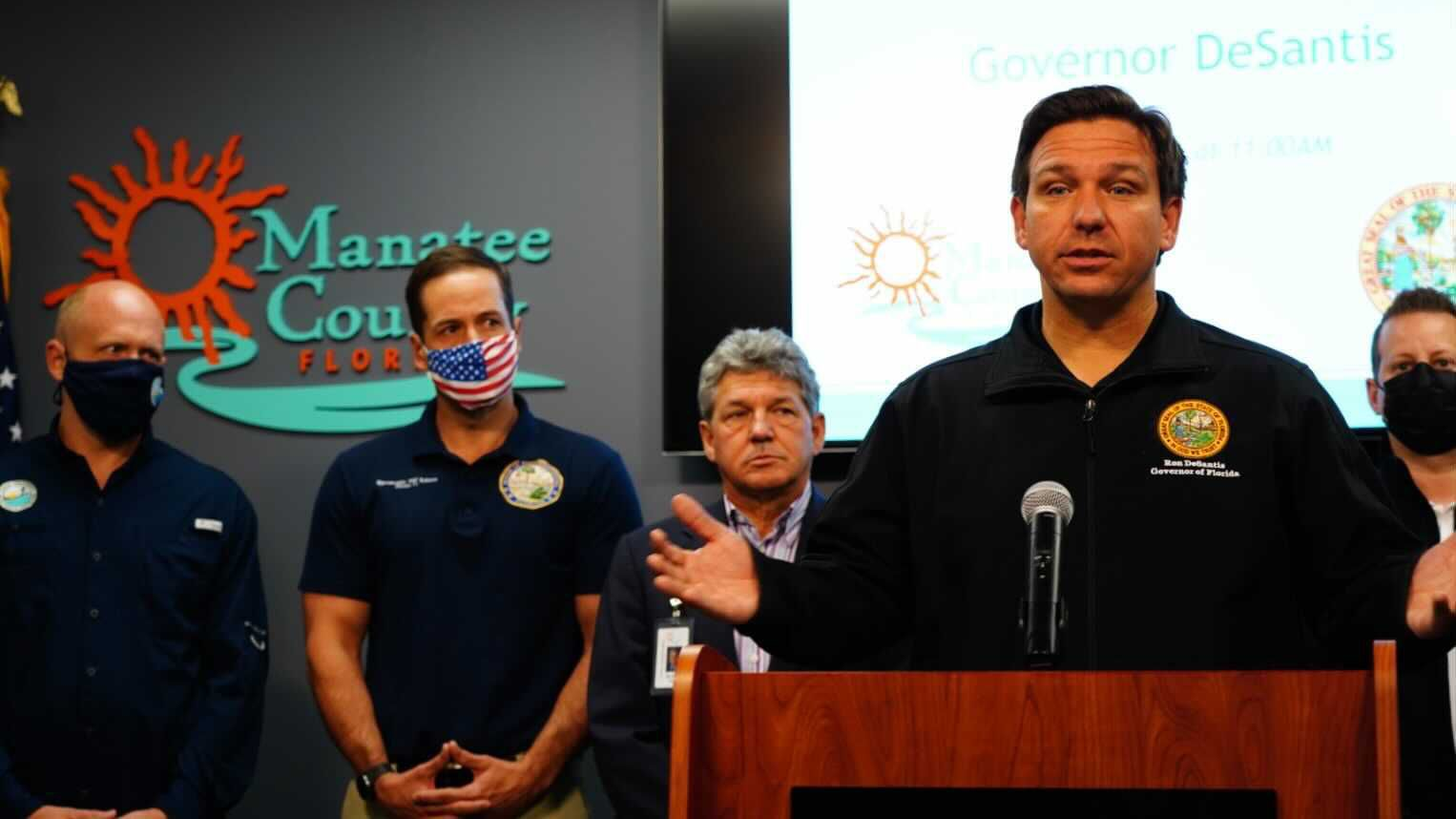 Gov. Ron DeSantis at a press conference in Manatee County, Florida on April 4, 2021. DeSantis signed Florida's controversial 'anti-riot' bill into law on Monday.