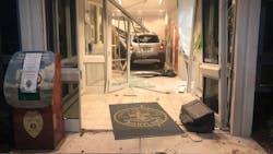 A Maryland man was arrested after trying to run over several cops and then driving his car through a police station’s lobby in a terrifying scene Sunday night, authorities said. A Maryland man was arrested after trying to run over several cops and then driving his car through a police station’s lobby in a terrifying scene Sunday night, authorities said.