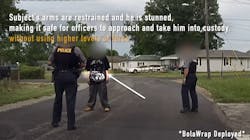 Wrap Technologies recently released new bodycam footage of a successful BolaWrap deployment in Defiance, Ohio that helped officers prevent a “suicide by cop” attempt. Wrap Technologies recently released new bodycam footage of a successful BolaWrap deployment in Defiance, Ohio that helped officers prevent a “suicide by cop” attempt.