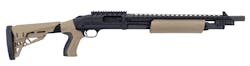 Mossberg and ATI teamed up for the Mossberg 500 ATI for a purpose built patrol gun. It features an adjustable stock, pistol grip, Akita Forend, with barrel and receiver rails, and a Halo®Side Saddle. Obviously, it includes Mossberg’s dual extractors, steel-to-steel lockup, twin action bars, and anti-jam elevator and ambidextrous top-mounted safety. Mossberg and ATI teamed up for the Mossberg 500 ATI for a purpose built patrol gun. It features an adjustable stock, pistol grip, Akita Forend, with barrel and receiver rails, and a Halo®Side Saddle. Obviously, it includes Mossberg’s dual extractors, steel-to-steel lockup, twin action bars, and anti-jam elevator and ambidextrous top-mounted safety.