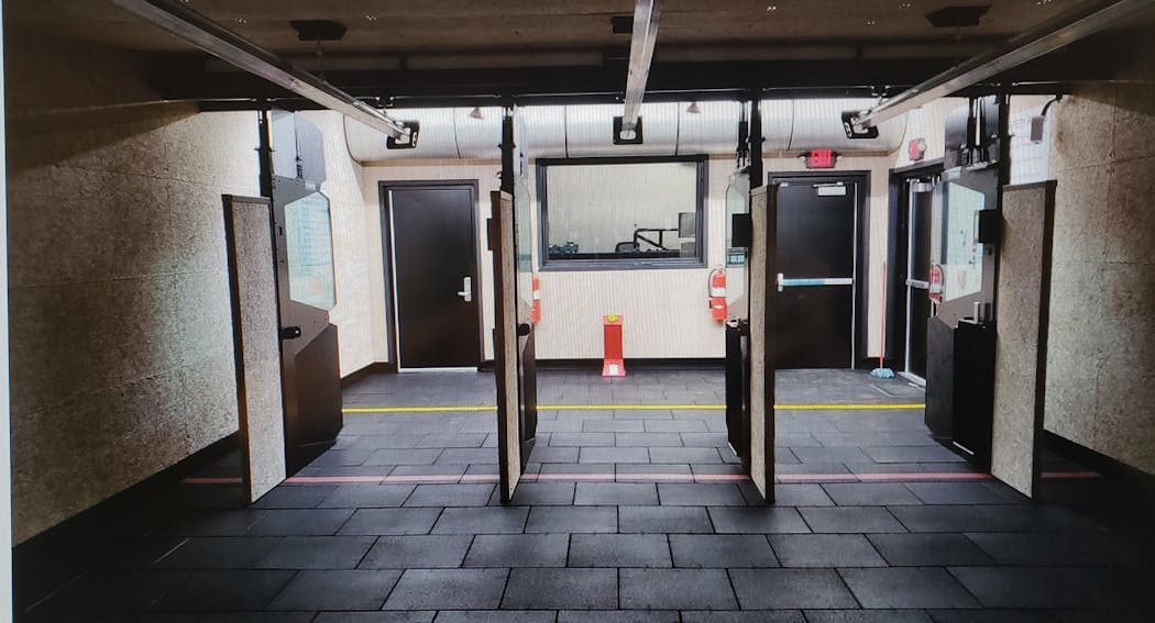 The indoor range at the Tyndall Air Force Base in Florida is seen.