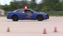 Driver training at the Precision Driving Facility at the Michigan State Police Training Academy in Lansing.
