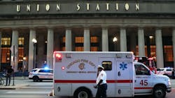 A Chicago Fire Department ambulance is seen at Union Station after a reported shooting incident Tuesday. A Chicago Fire Department ambulance is seen at Union Station after a reported shooting incident Tuesday.