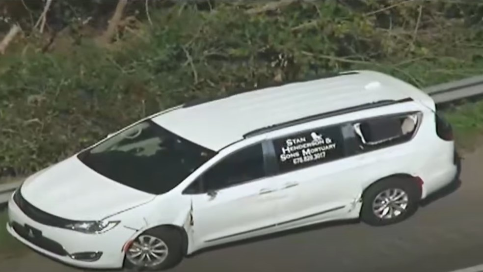 A man suspected in multiple car break-in cases allegedly stole a mortuary van from a cremation site to escape Conyers, GA, police Wednesday.