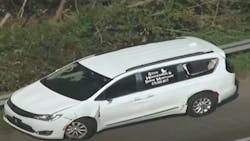 A man suspected in multiple car break-in cases allegedly stole a mortuary van from a cremation site to escape Conyers, GA, police Wednesday. A man suspected in multiple car break-in cases allegedly stole a mortuary van from a cremation site to escape Conyers, GA, police Wednesday.