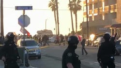 San Diego police respond to a confrontation between two protest groups in January. San Diego police respond to a confrontation between two protest groups in January.
