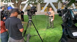 San Bernardino County Sheriff Shannon Dicus speaks to the media during a press conference Tuesday afternoon.