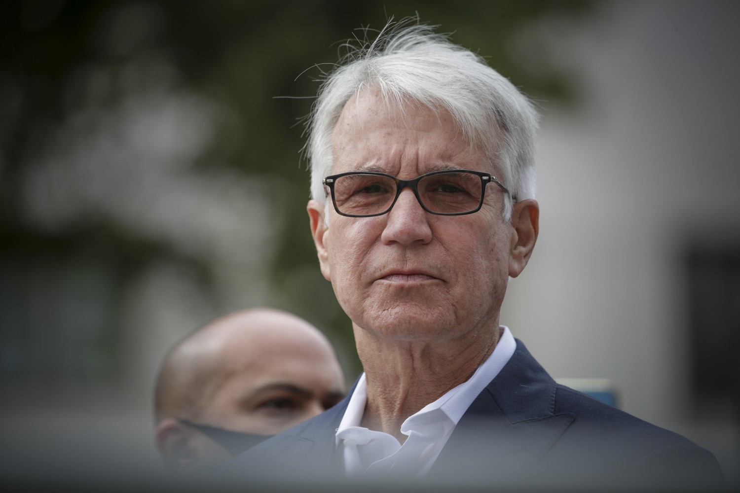 Los Angeles District Attorney George Gascon, joined by members of SEIU Local 2015 and other local leaders, addresses a news conference held on the steps of Hall of Justice on Friday, June 18, 2021, in Los Angeles.