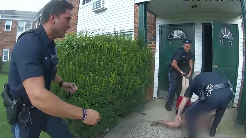 Three Bensalem Township, PA, police officers saved an unconscious man from the second floor of a burning apartment Aug. 25.