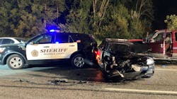 Two Frederick County, MD, sheriff's deputies were injured when their cruisers were struck during a routine traffic stop Tuesday by a vehicle that failed to move over. Two Frederick County, MD, sheriff's deputies were injured when their cruisers were struck during a routine traffic stop Tuesday by a vehicle that failed to move over.