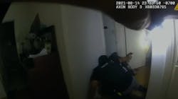 The Modesto, CA, Police Department released body camera footage of a shooting that seriously wounded Officer Michael 'Mikey' Rokaitis while police were serving a search warrant last month. The Modesto, CA, Police Department released body camera footage of a shooting that seriously wounded Officer Michael 'Mikey' Rokaitis while police were serving a search warrant last month.