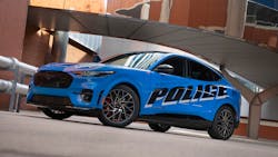 Ford is submitting an all-electric police pilot vehicle based on the 2021 Mustang Mach-E SUV for testing as part of the Michigan State Police 2022 Model Year Police Evaluation on Sept. 18 and 20. Ford is submitting an all-electric police pilot vehicle based on the 2021 Mustang Mach-E SUV for testing as part of the Michigan State Police 2022 Model Year Police Evaluation on Sept. 18 and 20.