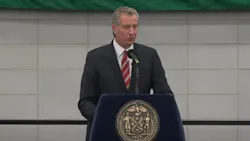 New York City Mayor Bill de Blasio speaks during the NYPD's annual Medal Day at Police Academy headquarters in Queens on Friday. New York City Mayor Bill de Blasio speaks during the NYPD's annual Medal Day at Police Academy headquarters in Queens on Friday.