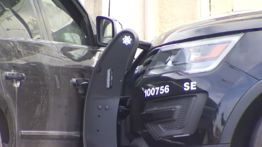 Fresno, CA, police rammed a getaway car to stop three teens accused of three armed robberies Thursday.