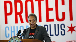 Mayor Lori Lightfoot answers questions at the Gage Park Vaccination Site in Chicago in February.