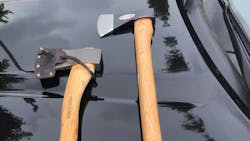 A man allegedly stole an ax and a hatchet from a Marietta before approaching a nearby car dealership and being stopped by police using less-lethal beanbag shotgun rounds Saturday. A man allegedly stole an ax and a hatchet from a Marietta before approaching a nearby car dealership and being stopped by police using less-lethal beanbag shotgun rounds Saturday.