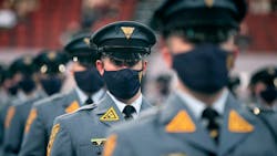 Recruit Scott Livingston (center) sits with other members of his class while listening to a speaker during a ceremony for the 161st New Jersey State Police Class in March. Recruit Scott Livingston (center) sits with other members of his class while listening to a speaker during a ceremony for the 161st New Jersey State Police Class in March.