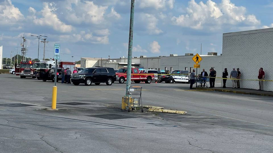Police on the scene of a shooting involving two Sheffield, AL, police officers in Muscle Shoals on Friday.