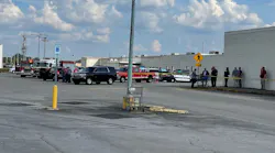 Police on the scene of a shooting involving two Sheffield, AL, police officers in Muscle Shoals on Friday.