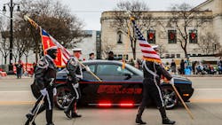 The Detroit Police Color Guard walks to the front to begin the 2018 America's Thanksgiving Parade in Detroit. The Detroit Police Color Guard walks to the front to begin the 2018 America's Thanksgiving Parade in Detroit.