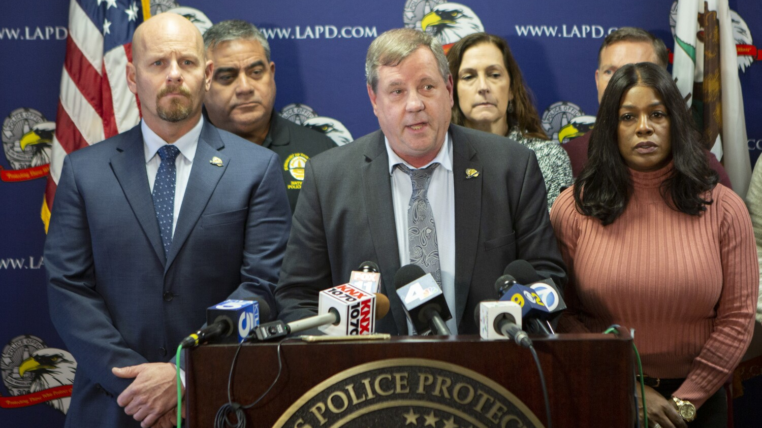 Craig Lally (center), president of the Los Angeles Police Protective League.