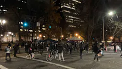 A group of people gathered Friday evening in downtown Portland, OR, to protest the not-guilty verdict in Wisconsin of Kyle Rittenhouse. A group of people gathered Friday evening in downtown Portland, OR, to protest the not-guilty verdict in Wisconsin of Kyle Rittenhouse.