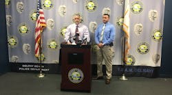 Delray Beach, FL, Det. Todd Clancy (left) and Sgt. Luis Skeberis speak about the arrest of Ralph Williams in a 1983 cold case murder.