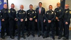 U.S. Rep. Seth Moulton (center right) meets with members of the Massachusetts police departments partnering with the Front Line Initiative, including (from left) Tyngsborough Police Deputy Chief Shawn Woods, Dracut Deputy Chief David Chartrand, Chelmsford Police Chief James Spinney, Tyngsborough Police Chief Richard Howe, Tewksbury Police Chief Ryan Columbus, Billerica Police Deputy Chief Roy Frost, and Dracut Police Chief Peter Bartlett. U.S. Rep. Seth Moulton (center right) meets with members of the Massachusetts police departments partnering with the Front Line Initiative, including (from left) Tyngsborough Police Deputy Chief Shawn Woods, Dracut Deputy Chief David Chartrand, Chelmsford Police Chief James Spinney, Tyngsborough Police Chief Richard Howe, Tewksbury Police Chief Ryan Columbus, Billerica Police Deputy Chief Roy Frost, and Dracut Police Chief Peter Bartlett.