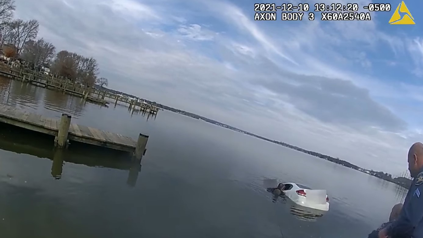 Hartford County, MD, sheriff's deputies rescued a woman from a submerged vehicle after she drove into Bush Creek on Friday.