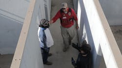 Searching buildings is stressful. It is physically demanding. When things go correctly, good trainers reinforce the success. Searching buildings is stressful. It is physically demanding. When things go correctly, good trainers reinforce the success.