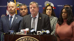 Craig Lally (center), president of the Los Angeles Police Protective League, speaks during a press conference at the Los Angeles Police Protective League in downtown Los Angeles on Dec. 4. Craig Lally (center), president of the Los Angeles Police Protective League, speaks during a press conference at the Los Angeles Police Protective League in downtown Los Angeles on Dec. 4.