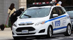 New York Police Department traffic officers have a conversation in October in downtown Brooklyn in New York City. New York Police Department traffic officers have a conversation in October in downtown Brooklyn in New York City.