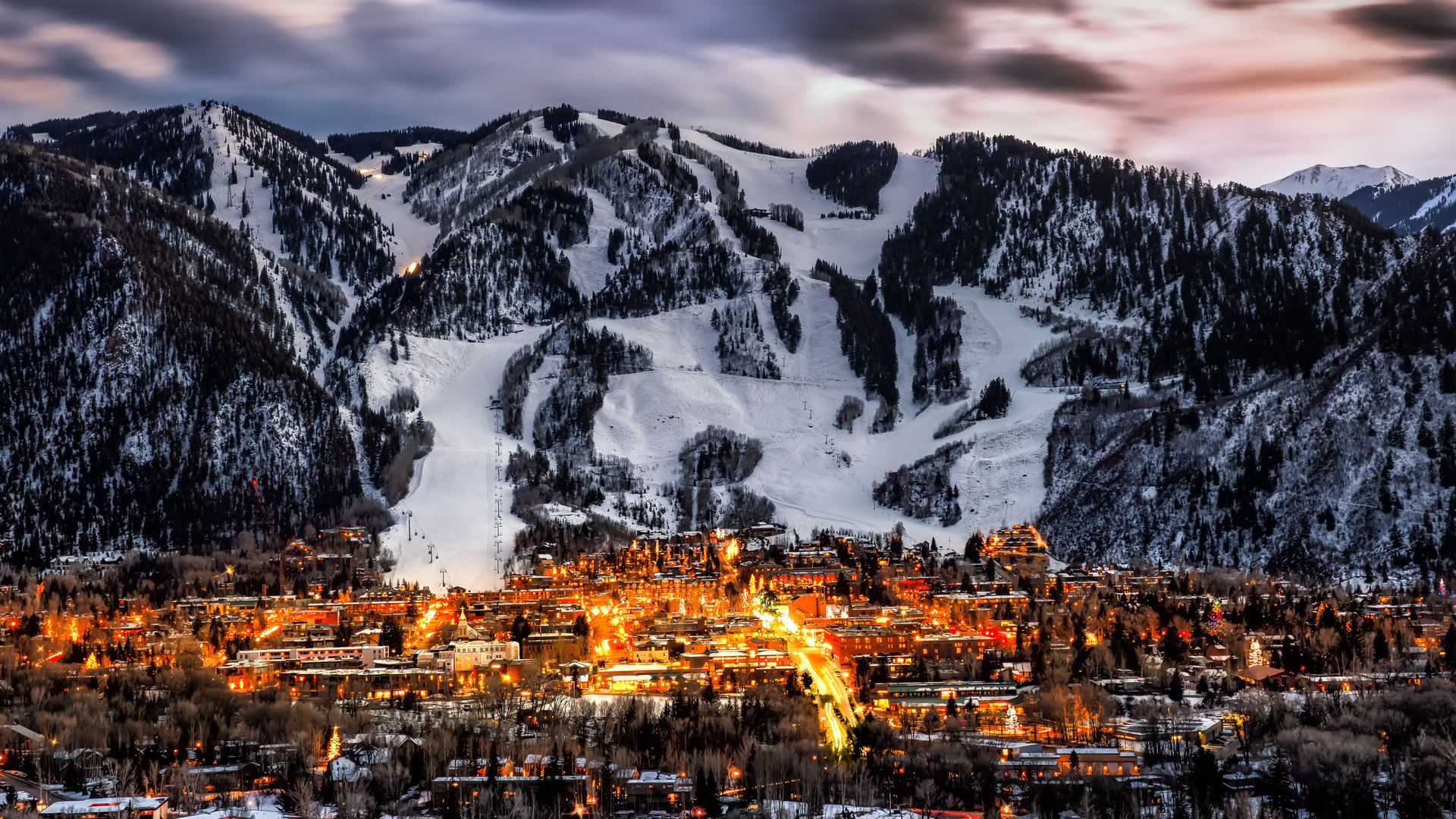 Aspen's skyline is seen from up high during the winter.