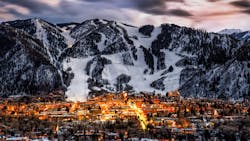 Aspen's skyline is seen from up high during the winter. Aspen's skyline is seen from up high during the winter.