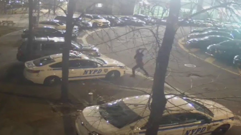 Vandal Smashing NYPD Cars Outside Station Caught On Camera | Officer