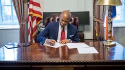 Mayor Eric Adams signs executive orders on Jan. 01 at City Hall.