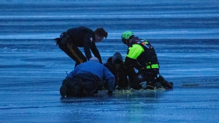 Netcong, NJ, police and firefighters rescued three people who tell through the ice on a lake Sunday.