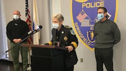 Springfield, MA, Police Commissioner Cheryl C. Clapprood announces that an officer shot and killed a man after he allegedly stabbed the officer in the face Sunday. Springfield, MA, Police Commissioner Cheryl C. Clapprood announces that an officer shot and killed a man after he allegedly stabbed the officer in the face Sunday.