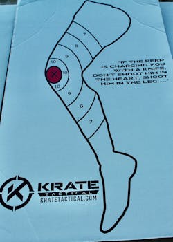 Kudos to Krate Tactical (kratetactical.com) for providing Lindsey with a &apos;Shoot him in the leg&apos; target.