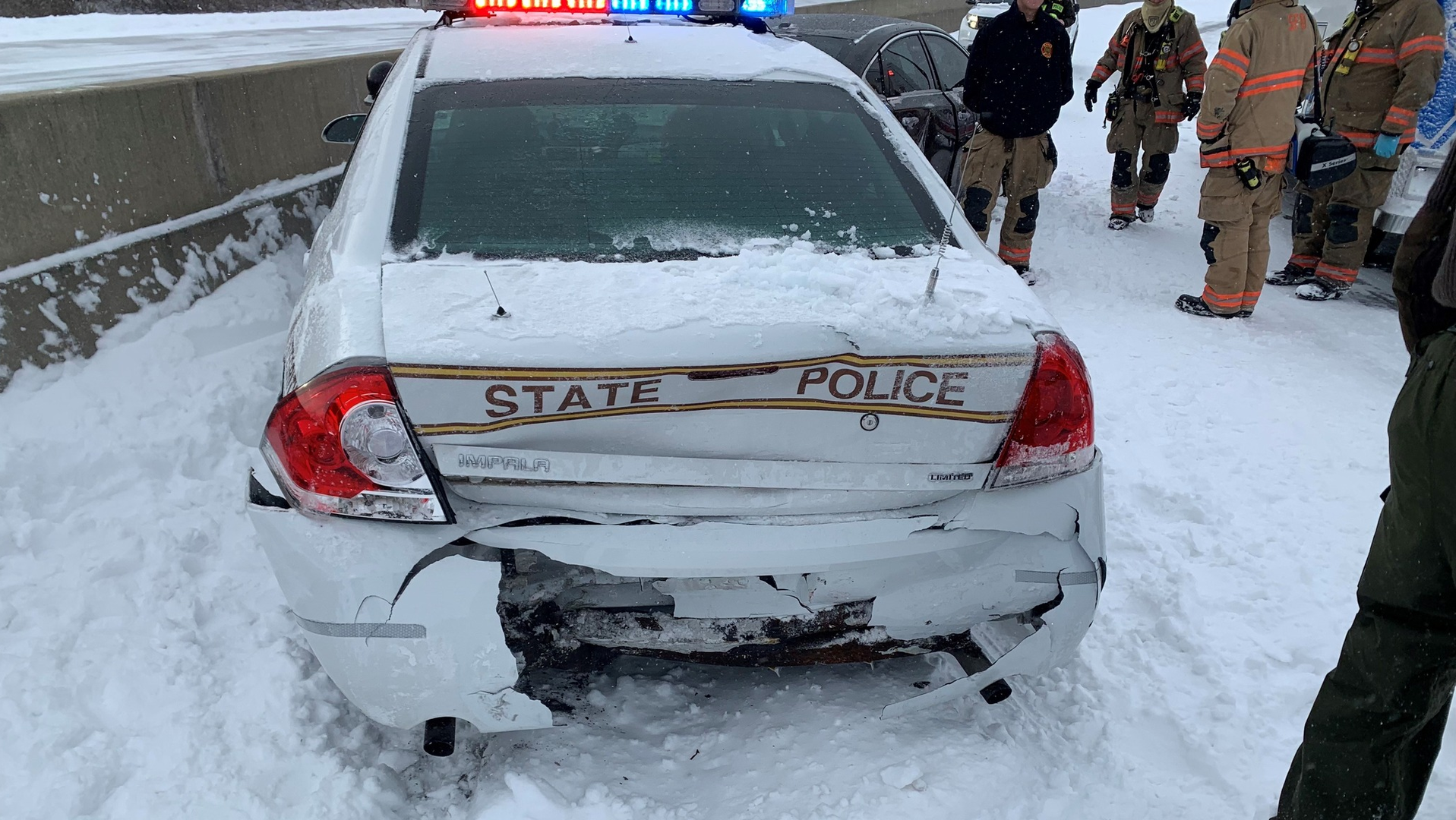 Three Illinois State Police troopers were struck in separate incidents during a winter storm that swept through the state Wednesday.